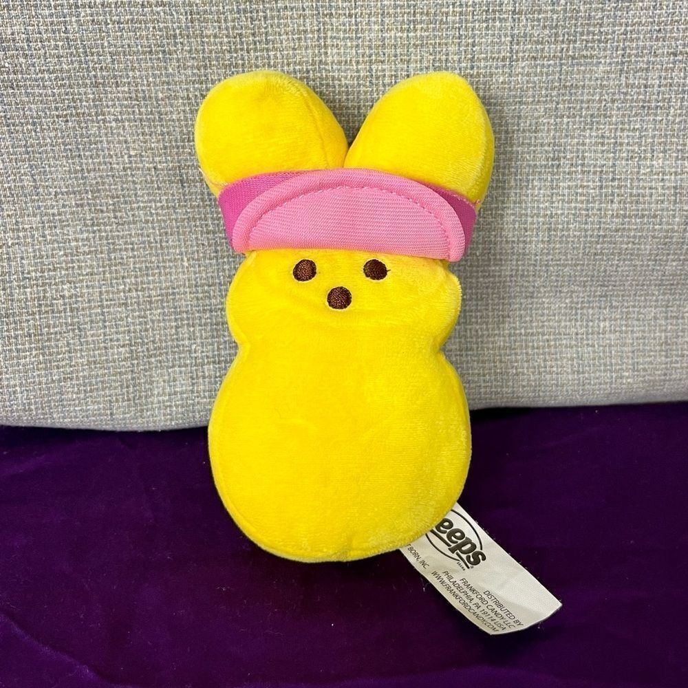 Peeps Plush 5.5” Yellow Bunny w/ Pink Visor Just Born Peep 2022 Easter